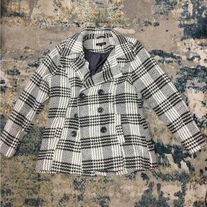 Vintage Larry Levine black white plaid double breasted coat jacket Womens la…